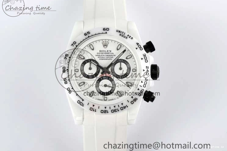 1223 FashionForward Daytona White Ceramic 5GF Best Edition White Black Dial on White Rubber Strap A 2329